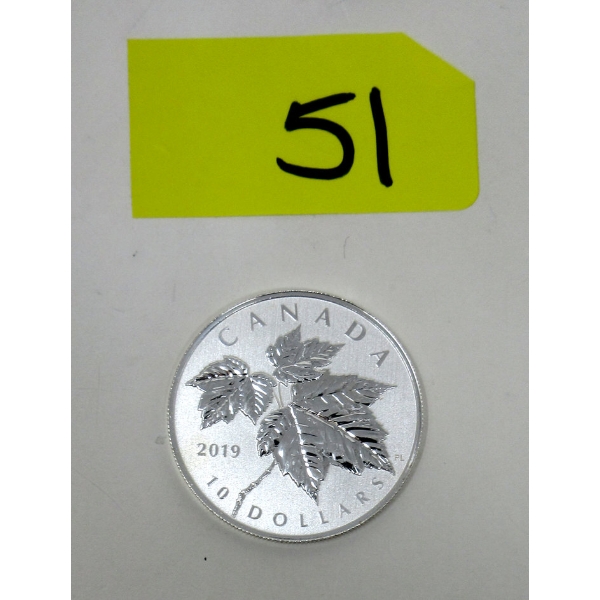 1/2 Oz .9999 Silver 2019 Maple Leaves Coin 