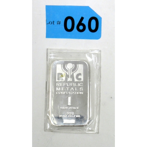 1 Oz .999 Silver Republic Metals Corp Bar 