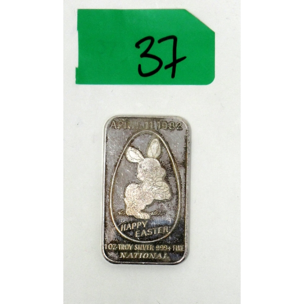 Vintage 1 Oz .999 Silver 1982 Happy Easter Bar 