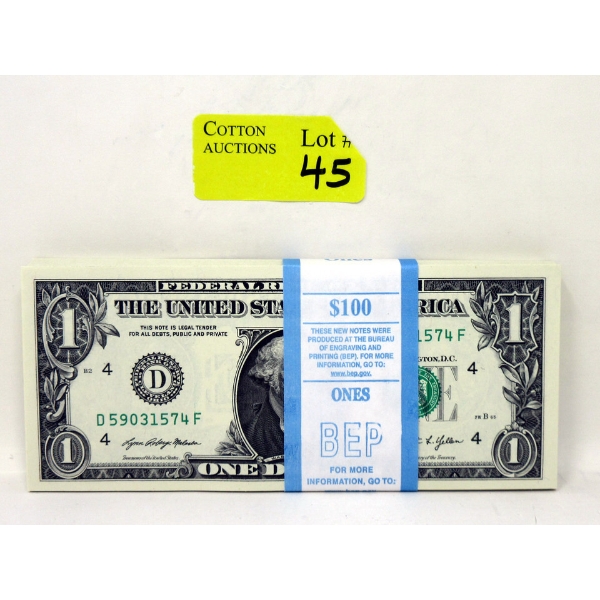 100 x $1 USD Uncirculated Federal Reserve Bundle 
