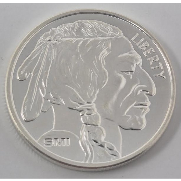 1 Oz .999 Silver Buffalo/Indigenous Art Round