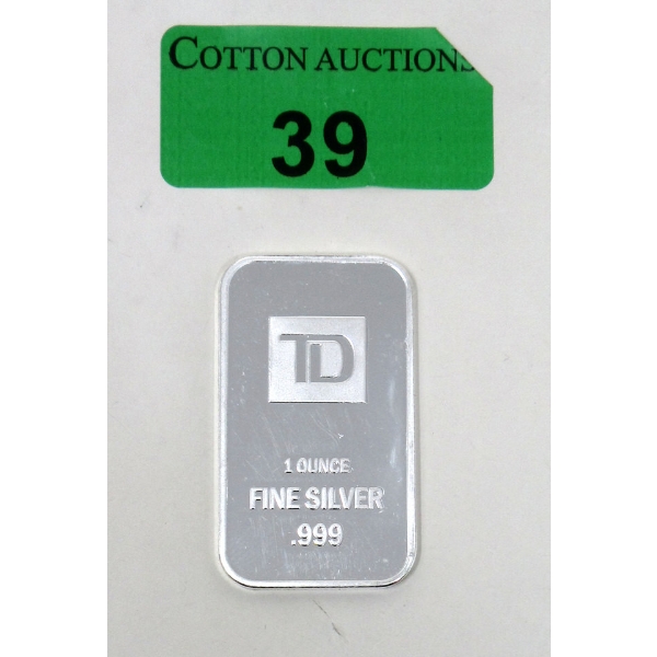 1 Oz .999 Silver TD Bank Investor Bar 