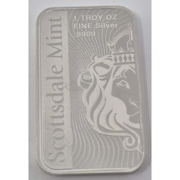 1 Oz .9999 Silver Scottsdale Mint Bar