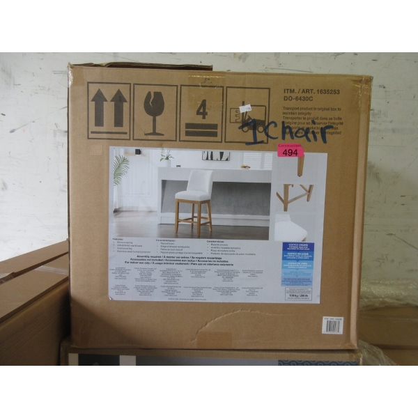 White Upholstered Counter Stool with Wood Legs