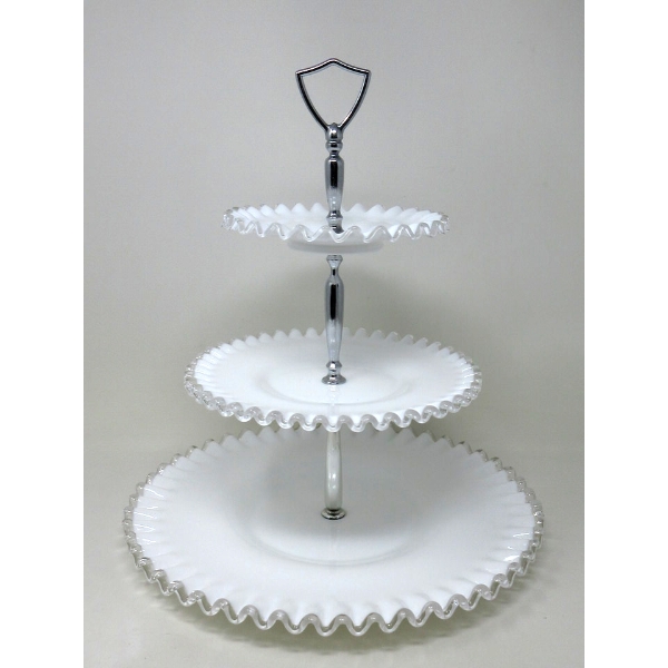 Vintage Milk Glass 3 Tier Desert Stand - Ruffle Edge 