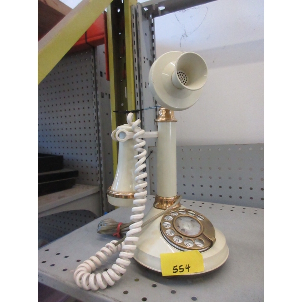 Vintage Ivory & Brass Rotary Dial Candle Stick Phone
