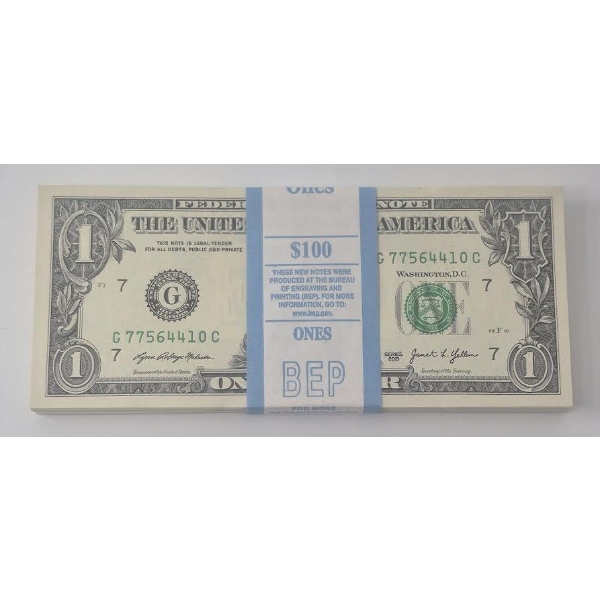 100 x $1 USD Uncirculated Federal Reserve Bundle