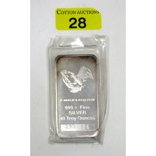 10 Oz .999+ Silver Engelhard Bar 