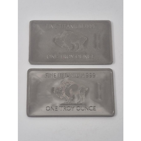 2 x 1 Oz .999 Fine Titanium Buffalo Bars