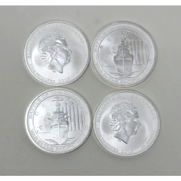 4 X 1/2 Oz .999 Silver 2015 Battle of the Coral Sea Coins