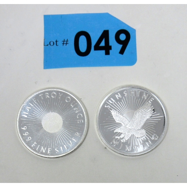 2 x 1/2 Oz .999 Silver Sunshine Minting Rounds 