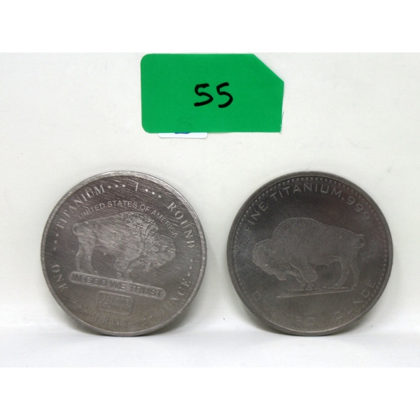 2 x 1 Oz .999 Fine Titanium Buffalo Art Rounds