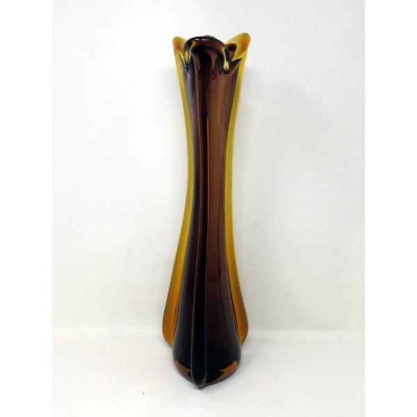 Mid-Century Triangular Brown/Amber Art Glass Vase