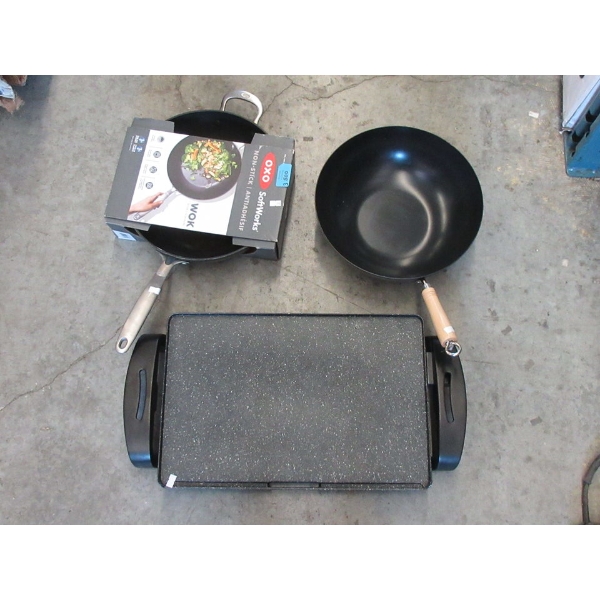 2 Non-Stick Woks & 1 Electric Griddle