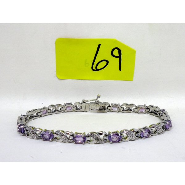 6.02 CTW Amethyst & Diamond Tennis Bracelet 