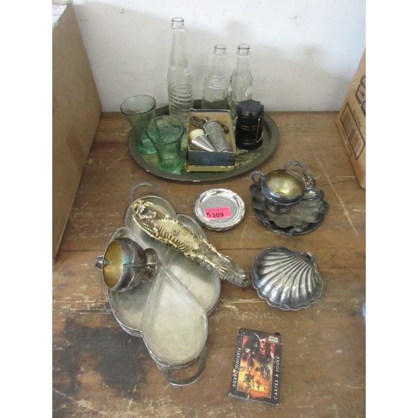 15 Piece Lot of Silver Plate, Pop Bottles and More