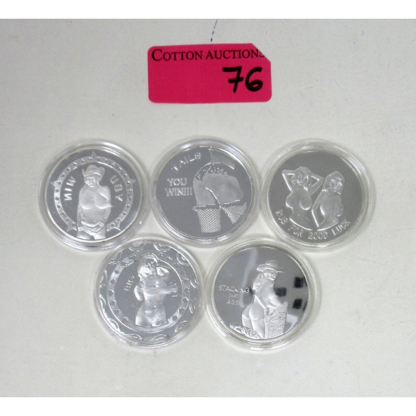 5 x Silver Clad NUDE Girl Art Rounds