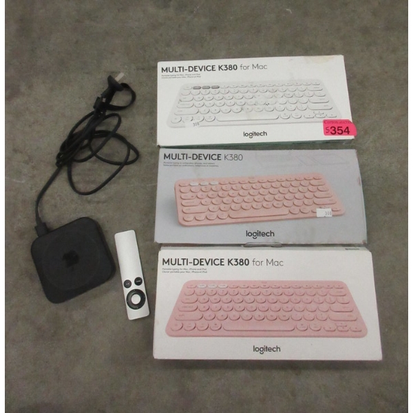 Apple TV, Remote and 3 Logitech Bluetooth Keyboards