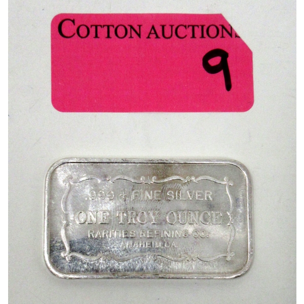 1 Oz .999+ Silver Rarities Refining Co Bar 