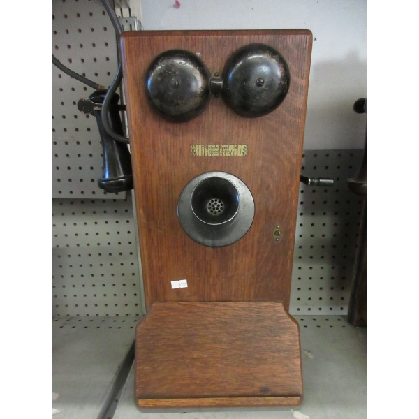 Antique Crank Wood Wall Phone 