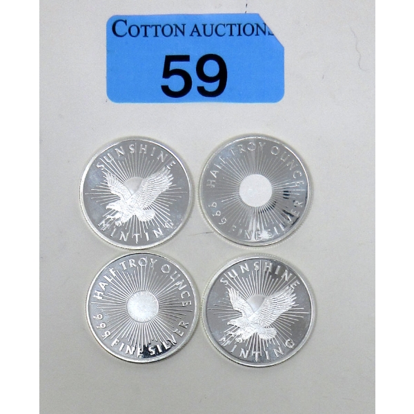 4 x 1/2 Oz .999 Silver Sunshine Minting Rounds 