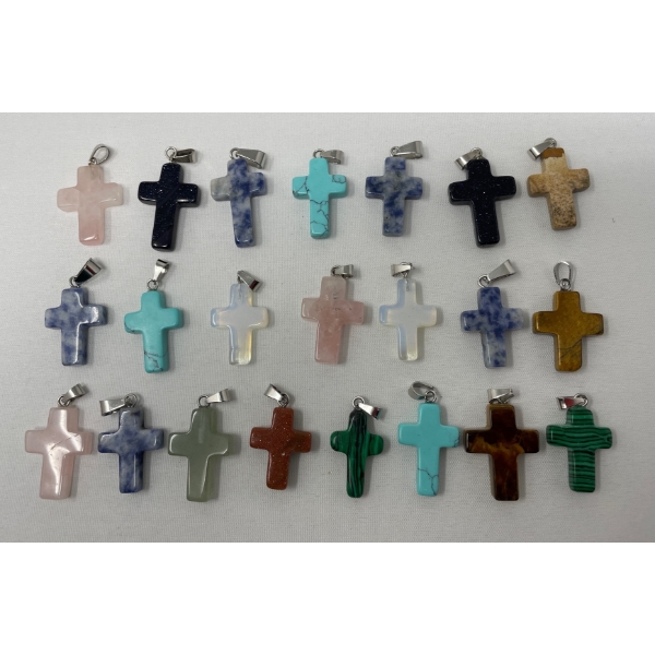 20 Assorted Gemstone Cross Pendants