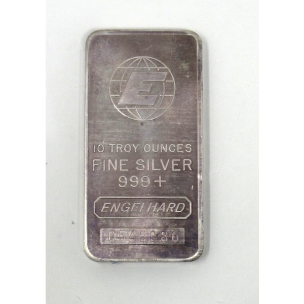 10 Oz .999+ Silver Large  E  Engelhard Bar 