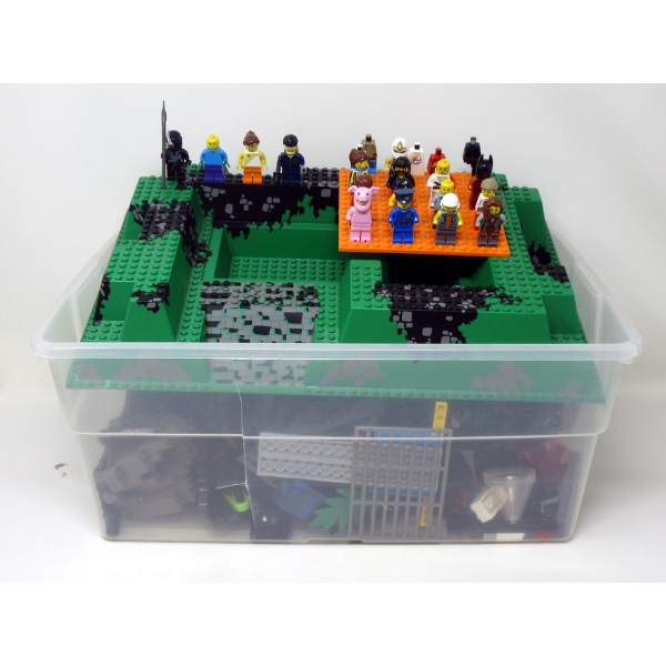 Small Bin of LEGO Blocks & Mini Figs