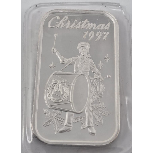 1 Oz .999 Silver 1997 Christmas Art Bar