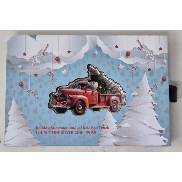 1 Oz .9999 Silver Holiday Snowman & Little Red Truck Coin 