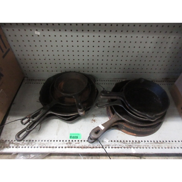 12 Cast Iron Skillets - Preowned - As Is