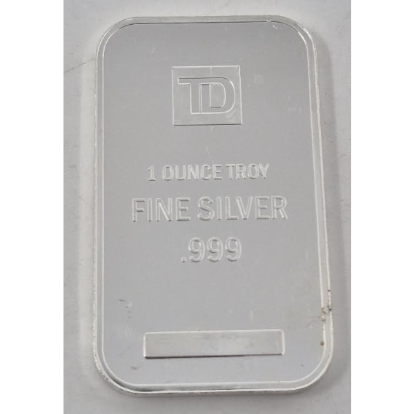 1 Oz .999 Silver TD Bank Investor Bar