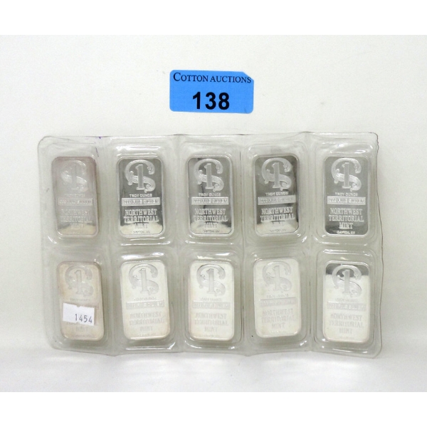 10 x 1 Troy Oz. .999 Silver Bullion Bars