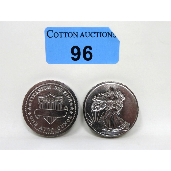 2 x 1 Oz .999 Fine Titanium Walking Liberty Motif Rounds