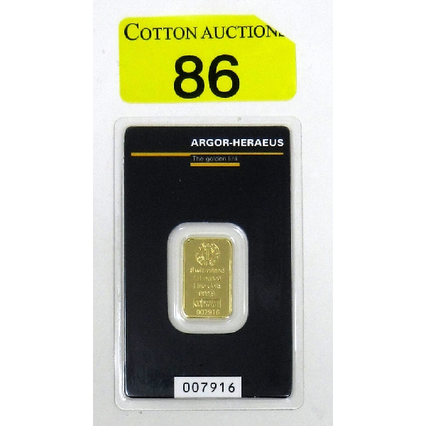 1/4 Oz .9999 Fine Gold Argor-Heraeus Certified Bar 