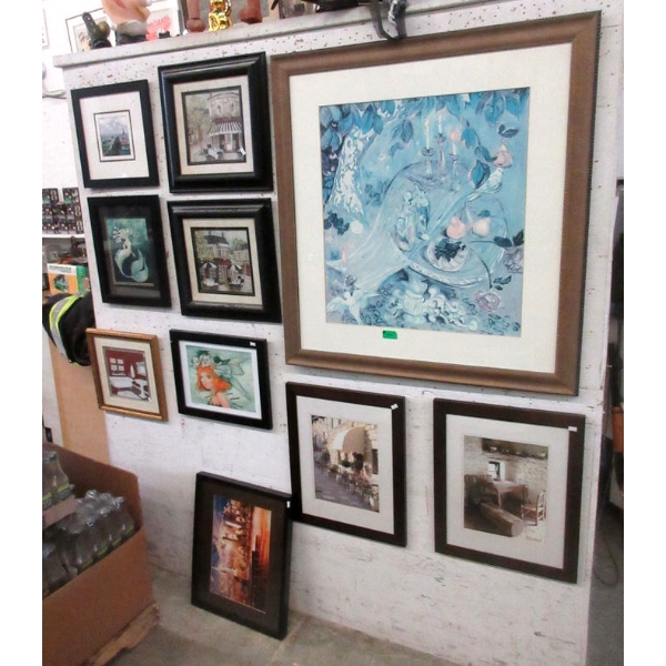 Wall of 10 Different Prints and Lithographs