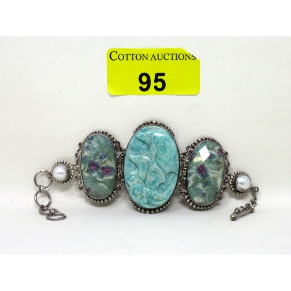 Sajen .925 Silver Carved Gemstone Bracelet
