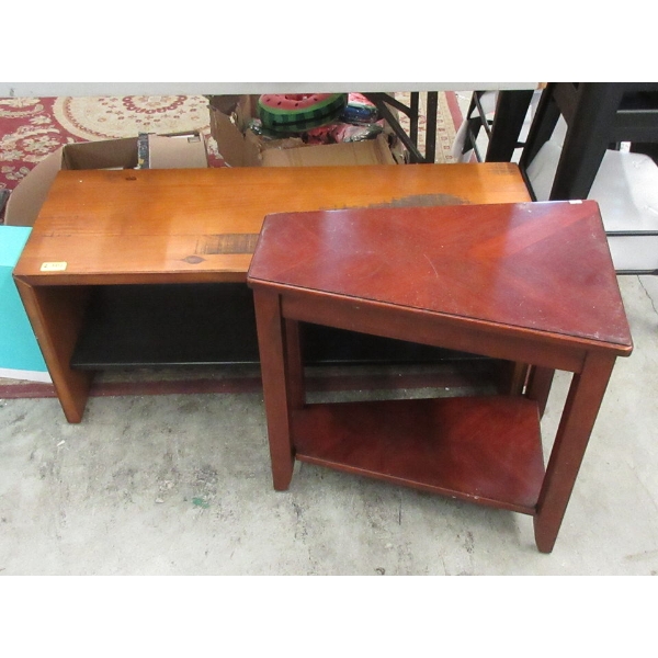Wood TV Bench and Angled End Table - Preowned