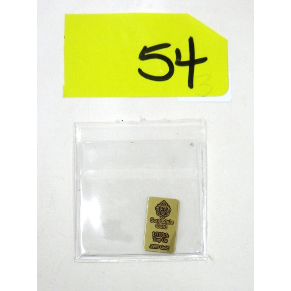 1/100 Oz .999 Fine Gold Scottsdale Bar 