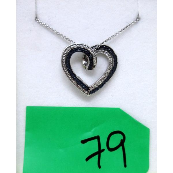 Blue & White Diamond Heart Necklace - Reversible 