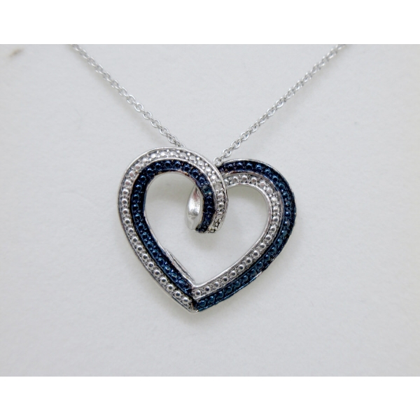 New Blue and White Diamond Heart Necklace