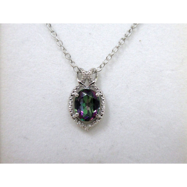 New Rainbow Mystic Topaz & Diamond Pendant Necklace