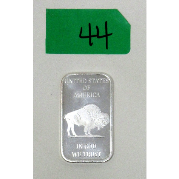 1 Oz .999 Silver Indigenous/Buffalo USA Bar 