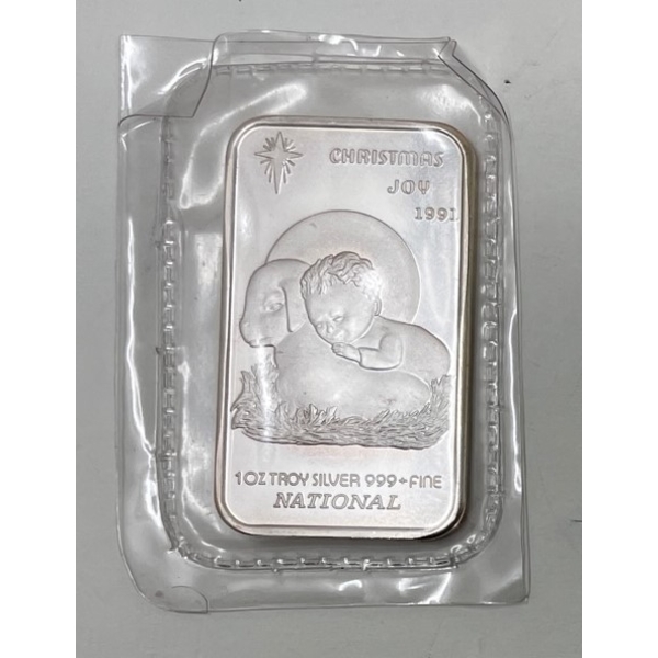 Vintage .999+ Silver 1991 Christmas Joy Bar 