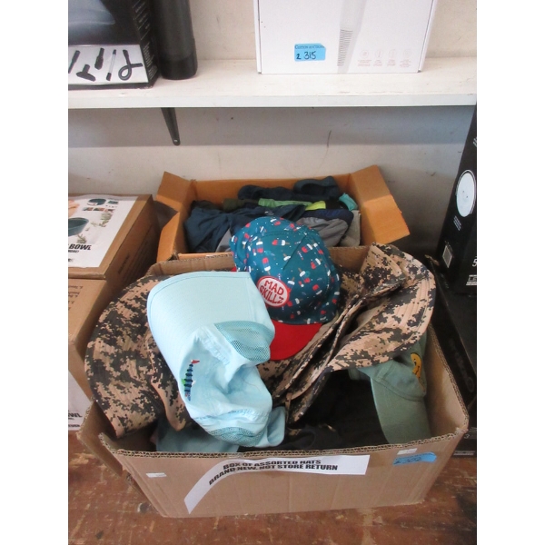 Box of Assorted New Caps & Box of Underwear