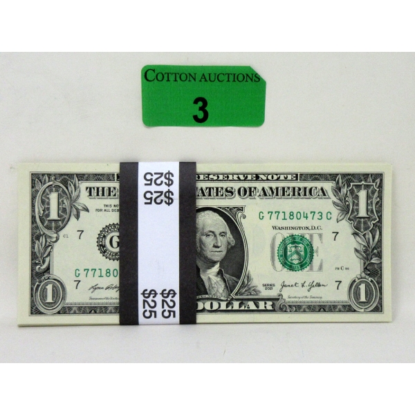 25 x $1 USD Uncirculated Sequentially Numbered Bundle 