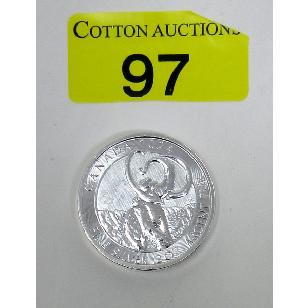 2 Oz .9999 Silver 2024 Woolly Mammoth Coin 