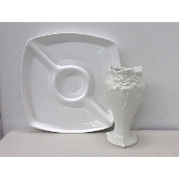 14  White Ceramic Snack Tray & 15  Vase