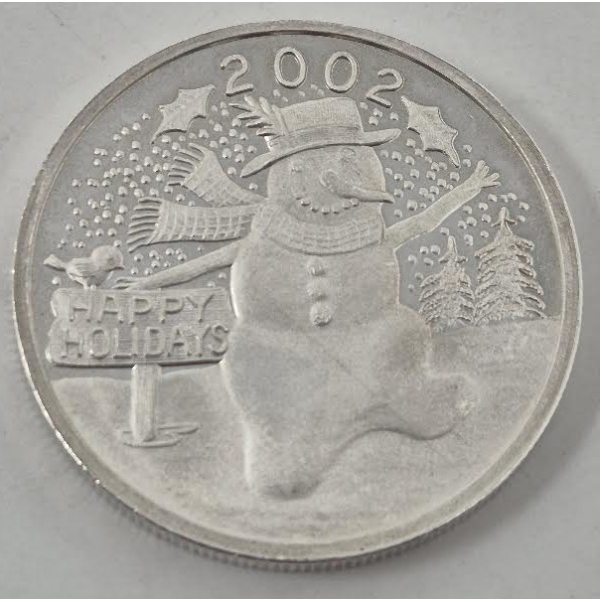 1 Oz .999 Silver 2002 Christmas Snowman Round 