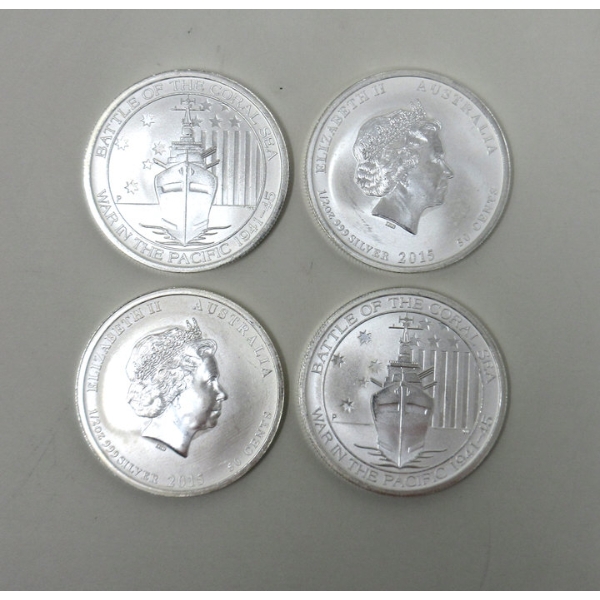 4 X 1/2 Oz .999 Silver 2015 Battle of the Coral Sea Coins